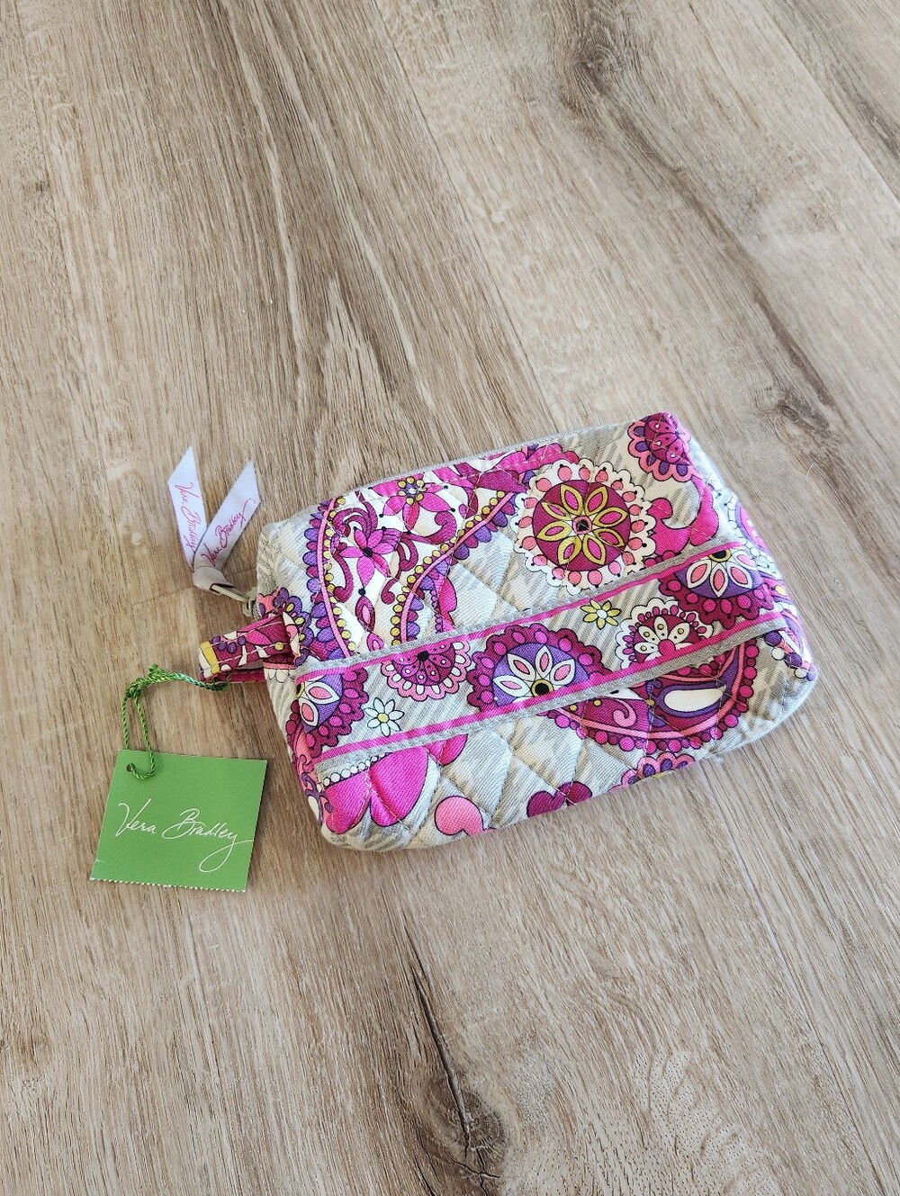 NWT Vera Bradley Paisley Meets Plaid Pink & Gray Small Cosmetic Case Pouch